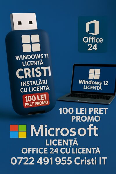 Instalare Windows 11*10 Licenta, Drivere, Office 2024 imprimanta si jocuri