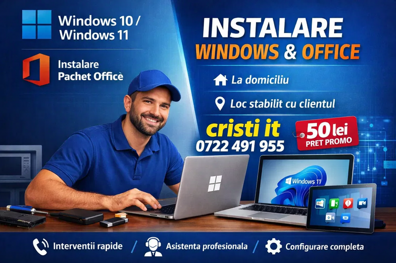 Instalare Windows 11*10 Licenta, Drivere, Office 2024 imprimanta si jocuri
