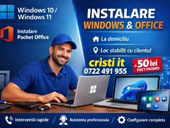 Instalare Windows 11*10 Licenta, Drivere, Office 2024 imprimanta si jocuri